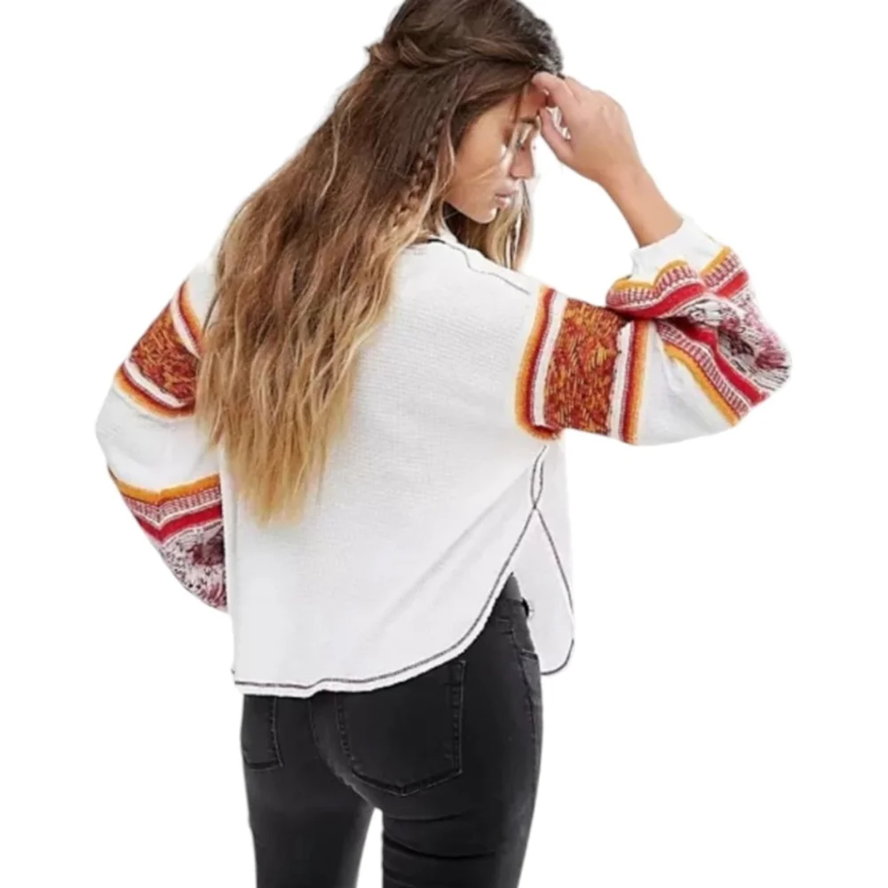 Free People Oversized Waffle Mock Northern Lights Sweater Mock Neck Tunic Sz XS